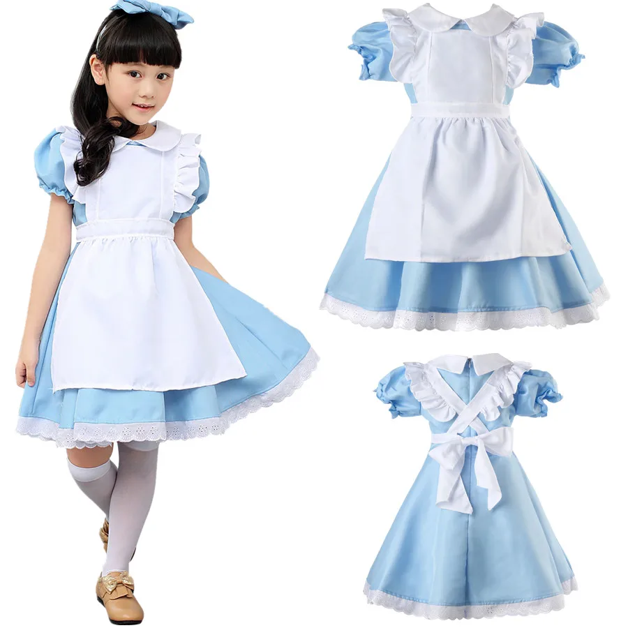 Anime Alice in Wonderland Kids Girls Fancy Dress Maid Lolita Cosplay ...