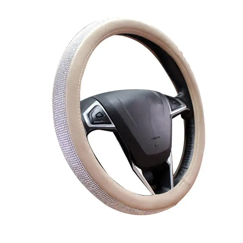 

38MM Fashionable Rhinestone Car Steering Wheel Cover Anti-slip Wheel Sleeve Protector (Beige)