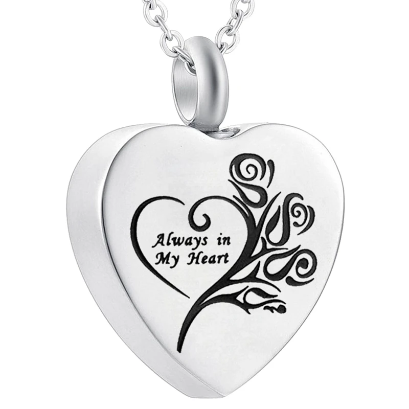 Heart Shape Ashes Holder Silver Pendant Necklace Cremation Necklace Fashion Keepsake Urn