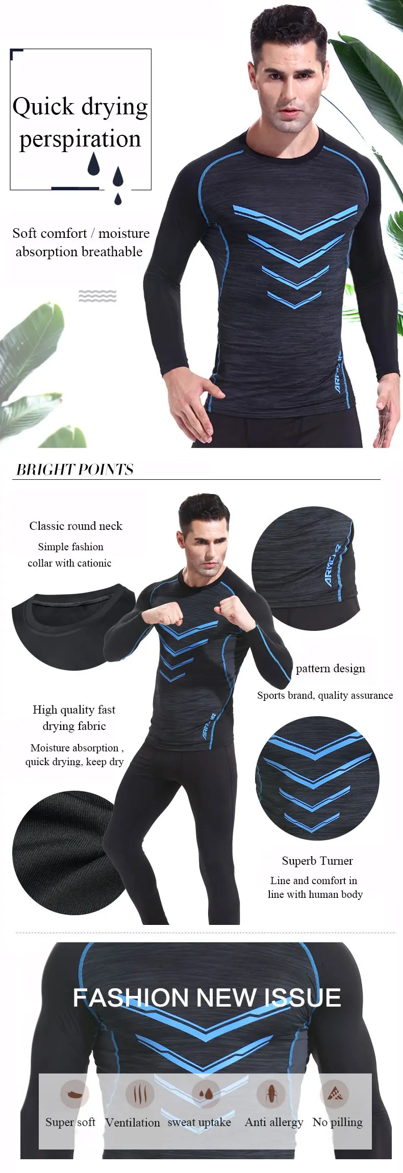 UABRAV мужские футболки с длинным рукавом мужские фитнес-термо-мышцы Бодибилдинг Crossfit эластичные компрессионные быстросохнущие рубашки для упражнений