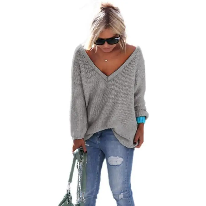 

CHAMSGEND Women Long Sleeve Knitted Pullover Loose Sweater Jumper Tops Knitwear Loose Sweater Pullover Coat Outwear 2018 C30822