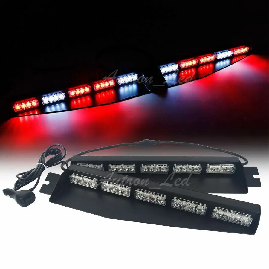 

34" Red White LED Strobe Visor Dash Deck Split w/ Take Down Flashing Light Bars