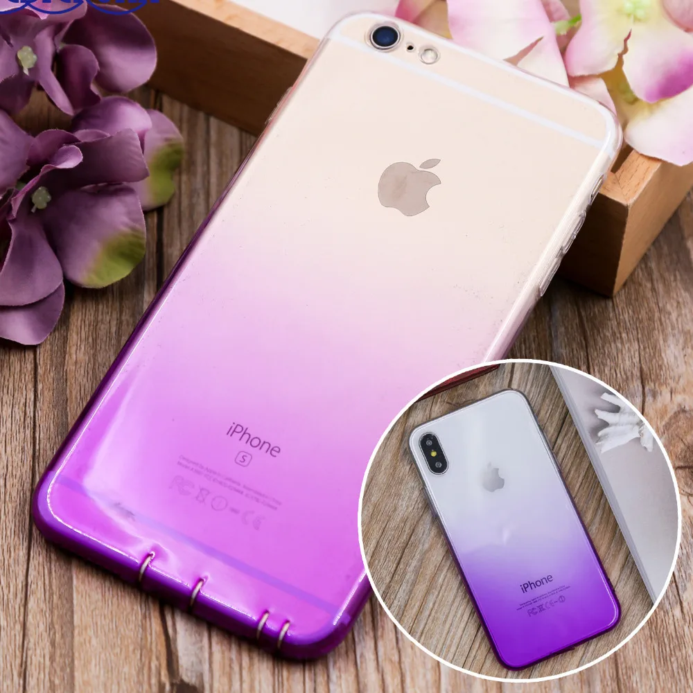 

Discolor Phone Cases For iphone X 10 6S 6 7 8 Plus 5 5S SE Case Clear Ultra Slim Clear Soft TPU Gradient Color Cover Capa Shell