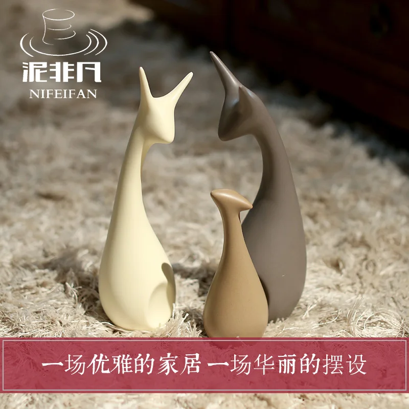 

The set deer family decoration ceramics Home Furnishing soft outfit three deer deer decorative animal wedding gift