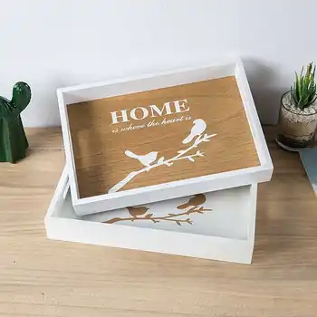 

Pastoral Style Wooden HOME Rectangular Storage Tray Ornaments Creative Wood Wine Tray Dinner Plate Home Desktop Decoration Gifts