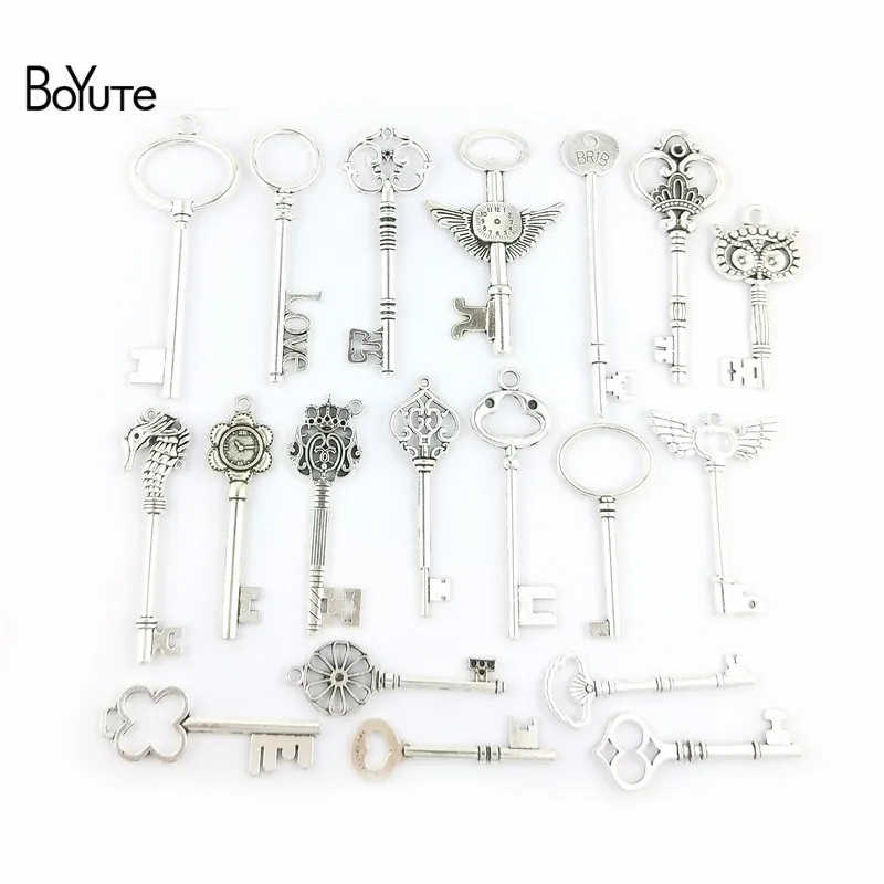 BoYuTe Mix 19 Styles Antique Silver Big Key Pendant Diy Hand Made Jewelry Accessories Factory Wholesale (2)
