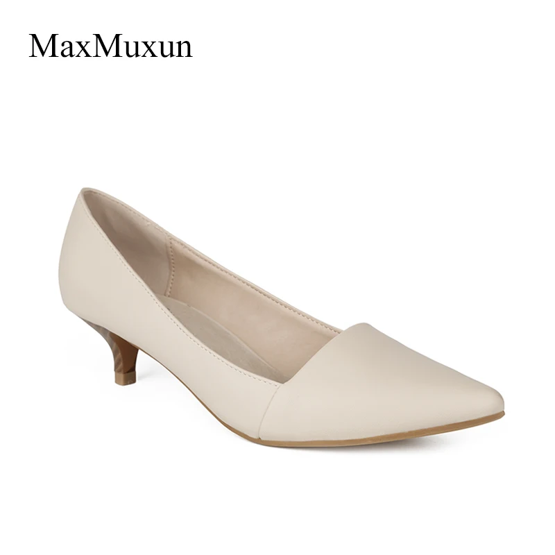 

MaxMuxun Women Shoes Smart Formal Classic Mid Steaked Kitten Heel Slip On Dress Pumps Office Ladies White Red Black Court Shoes
