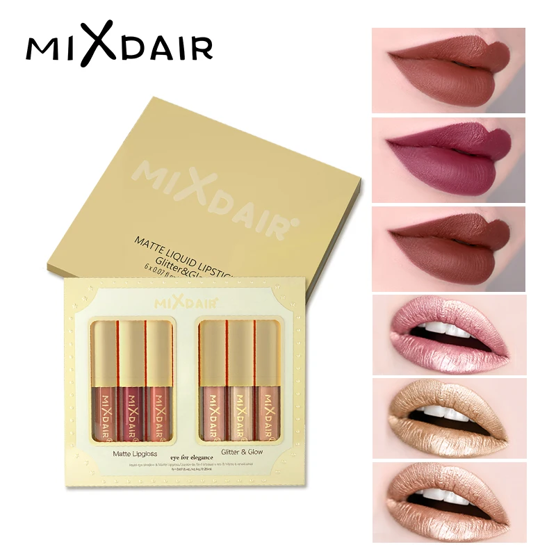 MIXDAIR Lipstick Matte Lipgloss Set Waterproof Long-lasting Mosturizing Glitter Lip Sticks 6 Colors Beauty Makeup Set MIXDAIR Lipstick Matte Lipgloss Set Waterproof Long-lasting Mosturizing Glitter Lip Sticks 6 Colors Beauty Makeup Set