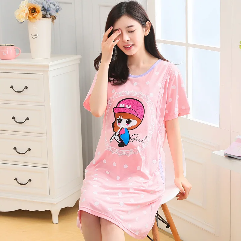 

Cotton Cartoon Maternity 2018 New Sleepwear Pregnant Women Pajamas Nursing Breast Feeding Nightgown Clothes For short Sleeve