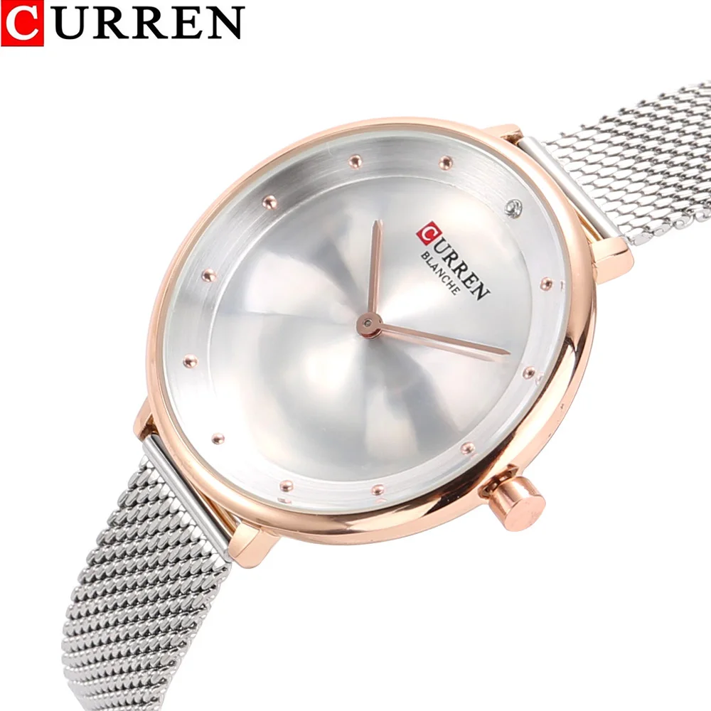 Роскошный бренд Curren Кварцевые часы для женщин с драгоценным камнем циферблат Золотой ультра-тонкий стальной сетчатый Браслет женские наручные часы Montre Femme подарки