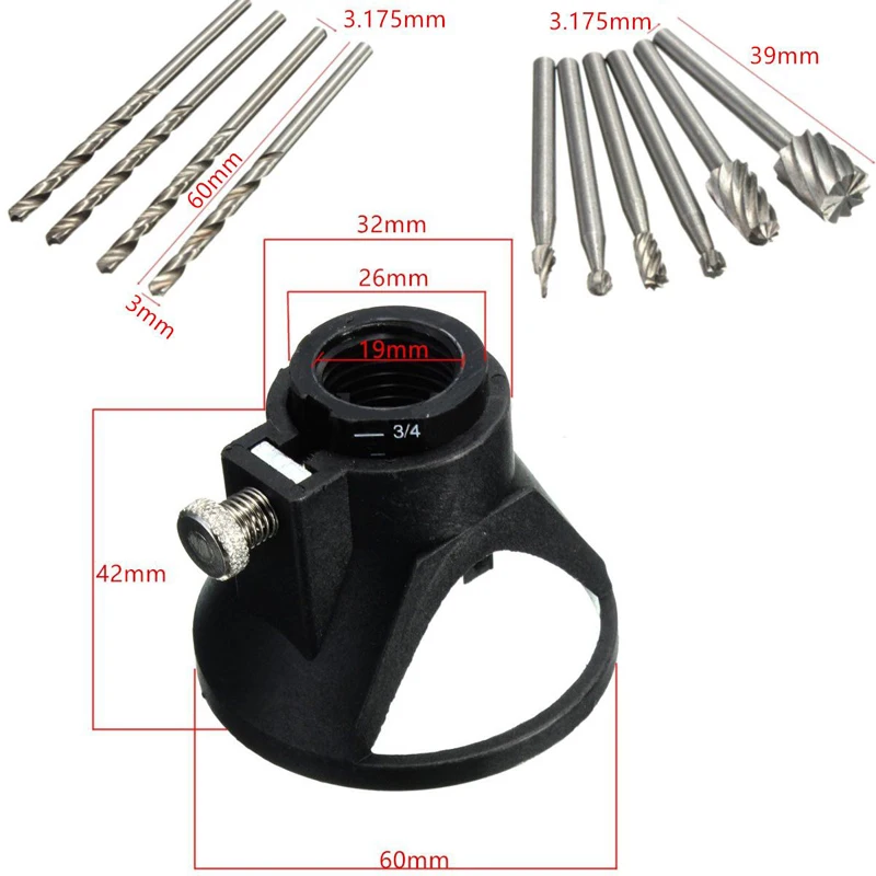 1set  6x HSS Wood Milling Burrs+1 Drill Carving Locator+ 4 Bits for Rotary Tool Accessories