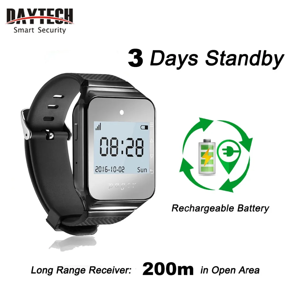 

DAYTECH Wireless Calling System Wrist Watch Call Pager System Coaster Caregiver Pager for Restaurant/Cafe/nursing home 433MHz