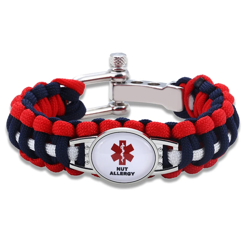 

Hyung Pune Adjustable Nut Allergy Medical Alert Paracord Bracelet Survival Bracelet For Men Women xmd044