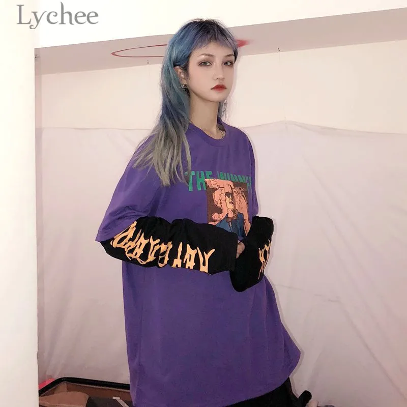 Женская винтажная Толстовка Lychee из 2 предметов с буквенным принтом Осенние
