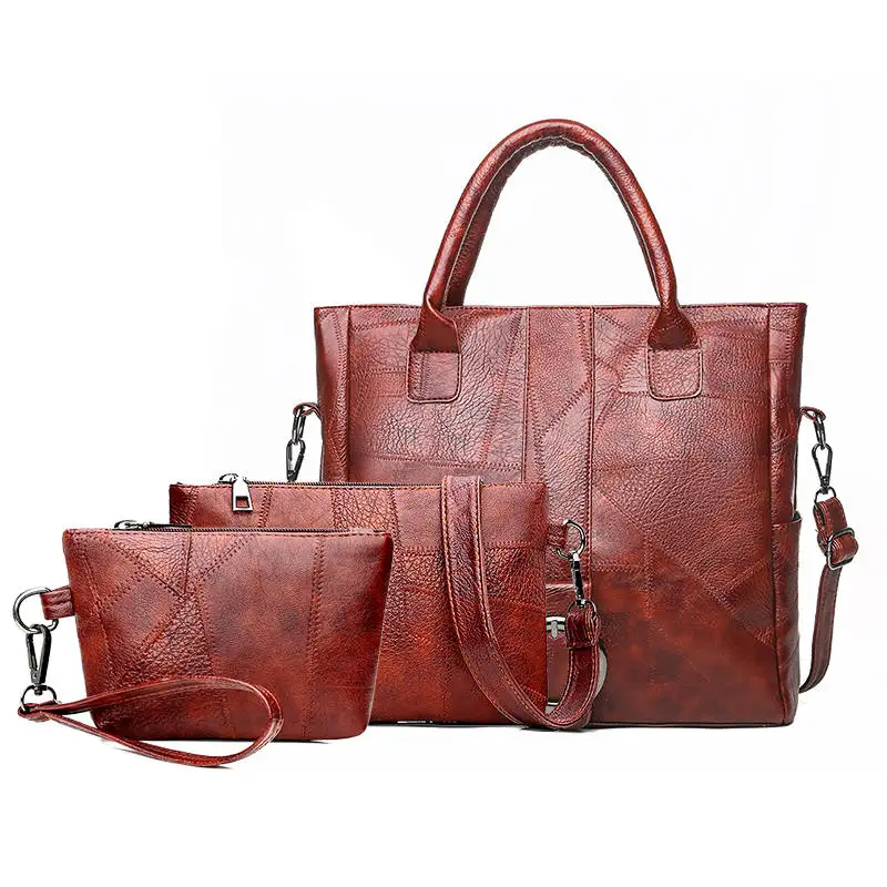 Роскошные женские Сумки из искусственной кожи, дизайнерский сумка-мешок, большая Вместительная женская сумка на плечо, высококачественная повседневная женская сумка через плечо - Цвет: brown 3 pieces