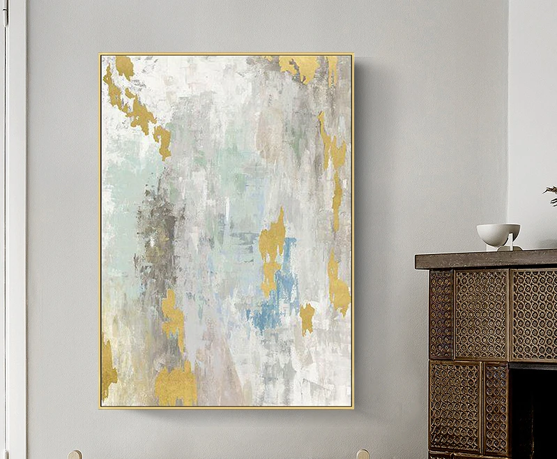 

Excellent Artist Pure Hand-painted High Quality Abstract Golden Oil Painting on Canvas Luxury Gold Foil Abstract Oil Painting