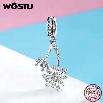 

WOSTU European 925 Sterling Silver Dandelion Flower Charm Zircon Bead Fit Original Bracelet Necklace Fine Jewelry Making FNC052