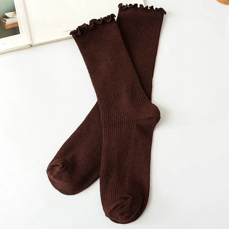 Модные однотонные хлопковые длинные носки для отдыха с цветочным узором по бокам; женские длинные носки с закрытым носком в стиле ретро; чулочно-носочные изделия - Цвет: 10