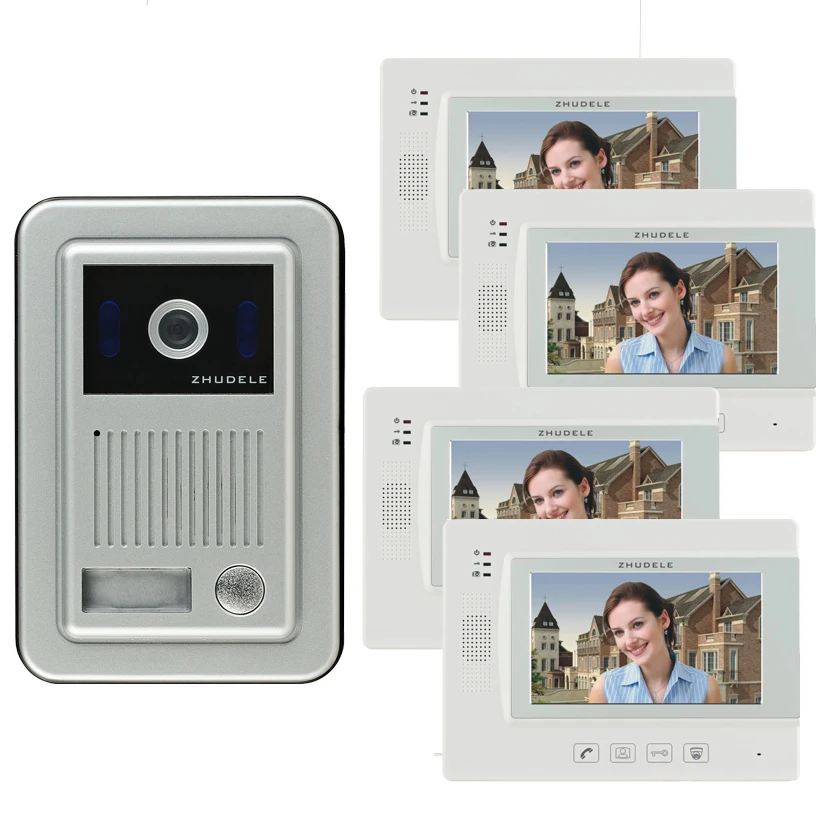 Zhudele новые наивысшего качества " цвет видео-телефон двери, камера ccd, сенсорный экран можно подключить камеру видеонаблюдения(1-4