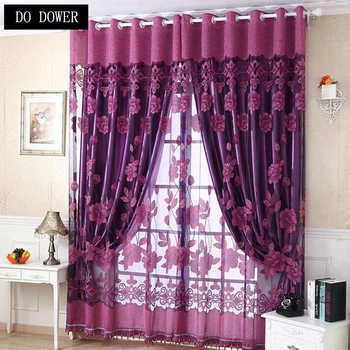 

Lotus curtains printed semi-blackout curtains Voile Tulle Window Curtains for Kitchen Living Room Bedroom living room 3 colors