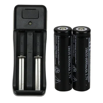 

Black 2X 18650 6000mAh 3.7V Li-ion Rechargeable Battery + 16340 14500 Lithium Battery Universal Charger US EU Plug
