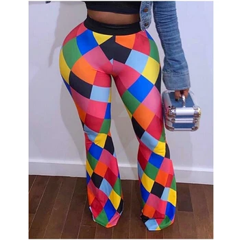 

Women Colorized Geometric Slim Fit Flare Pants Lady High Street High Waist Fashion Long Pants Vogue Trousers Clubwear 2019