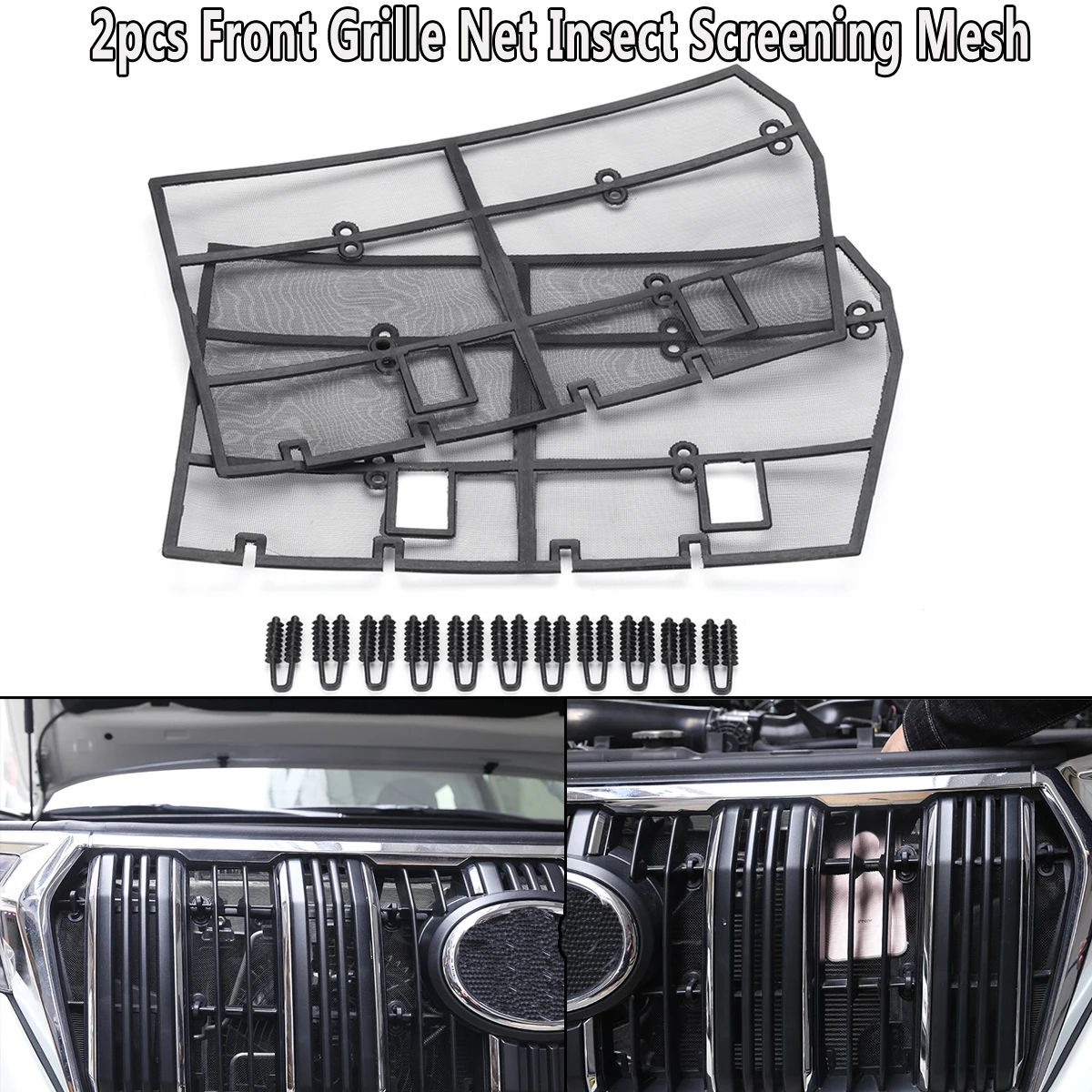 

2Pcs Front Grille Insert Net Car Insect Screening Mesh For Toyota Land Cruiser Prado 150 2018 FJ150 w/ Accessories