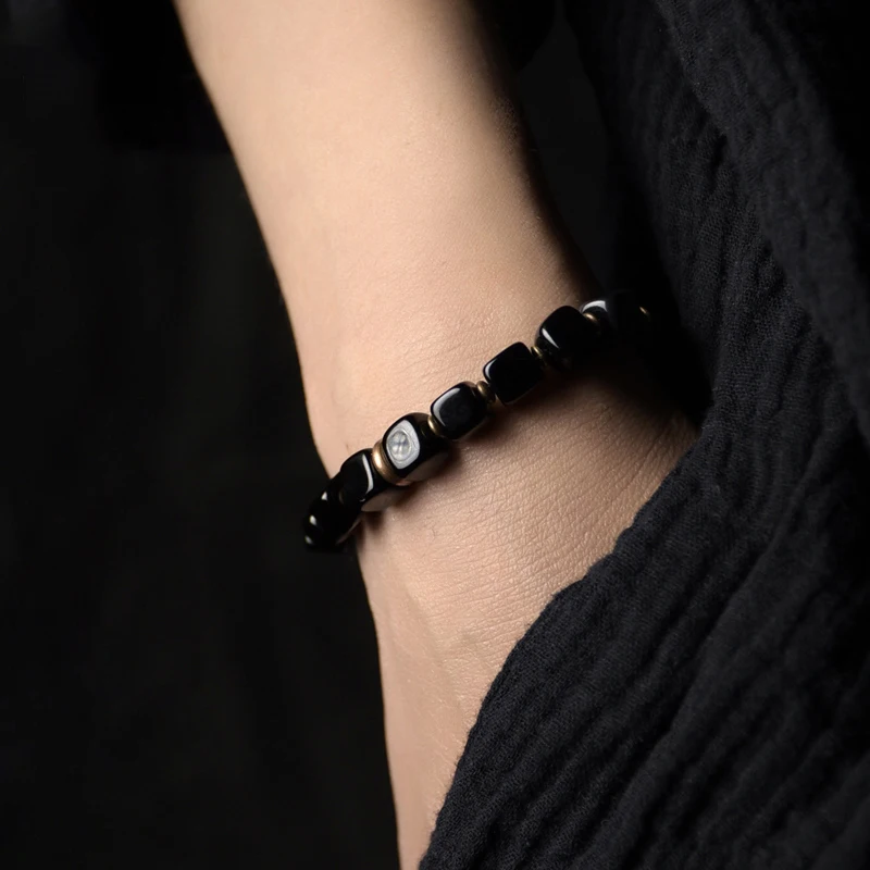 Кубический черный обсидиан браслет с ручной работы античная медь аксессуары модный камень защиты ювелирные изделия для мужчин и женщин