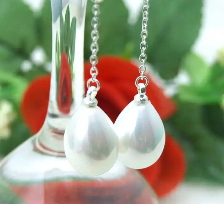 

Qingmos Big 12*15MM Drop White Sea Shell Pearl high luster Dangle Earring with Stering Silver 925 hook-ear199
