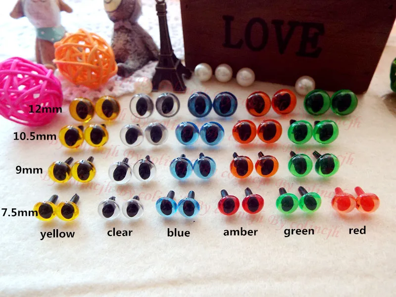 

100pcs 7.5mm/9mm/10.5mm/12mm mixed size / color safety animal eyes