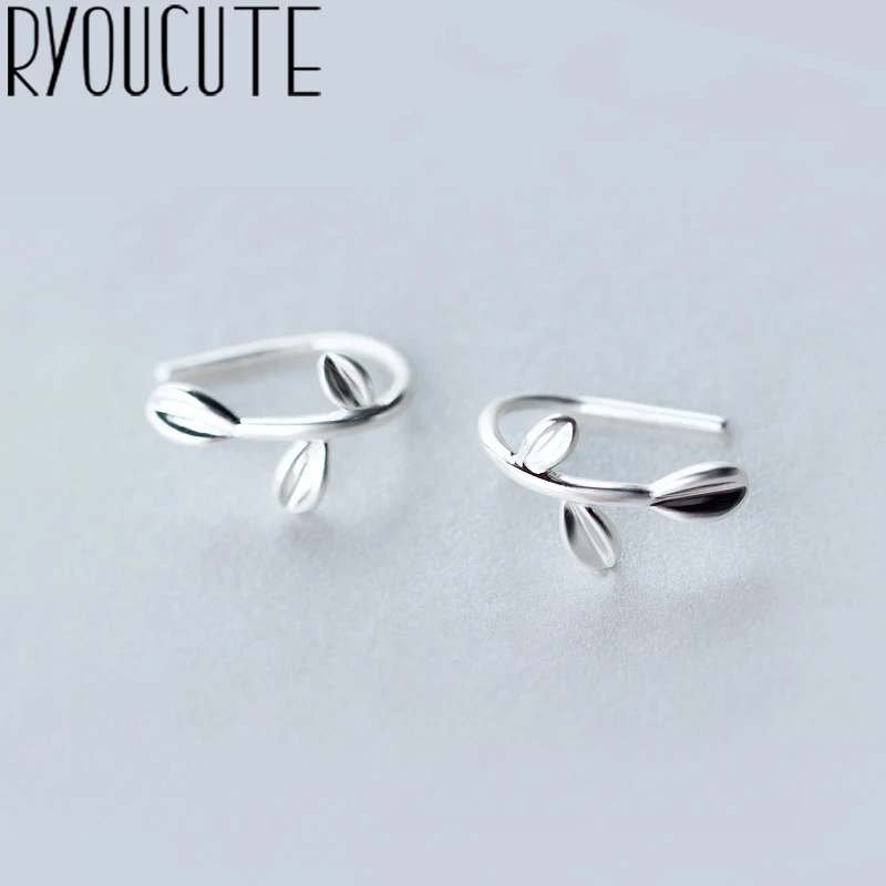 

RYOUCUTE 100% Real 925 Sterling Silver Jewelry Trendy Simple Korean Leaf Earrings for Women Brincos Pendientes Bijoux
