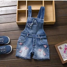 Модный весенне-летний комбинезон для девочек, милые джинсы, джинсовый комбинезон шорты, синий деним