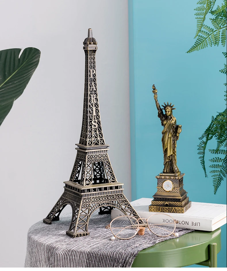 Mini Metal Iron Paris Tower Statue of Liberty Big Ben Models Home Decoration Crafts Building Cafe Living Room Office Figurine