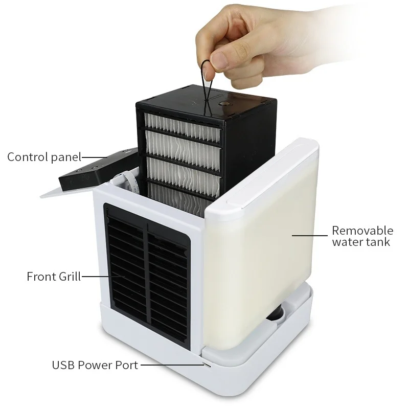 7 цветов огни мини Кондиционер вентиляторы устройств USB портативный охладитель воздуха Увлажнители воздуха Настольный вентилятор для домашнего офиса Холодильный