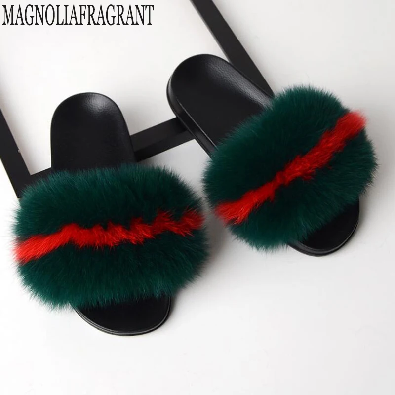 

Women's Furry Slippers Ladies Cute Plush Fox Hair Fluffy Slippers Women's Fur Slippers Winter Warm Slippers for Women fur slides