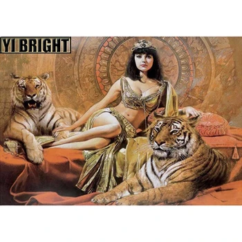 

Cross Stitch Diamond Embroidery,"Egypt Princess Cleopatra & Tiger" Patterns Full DIY 5D Diamond Painting Rhinestones Mosaic GT