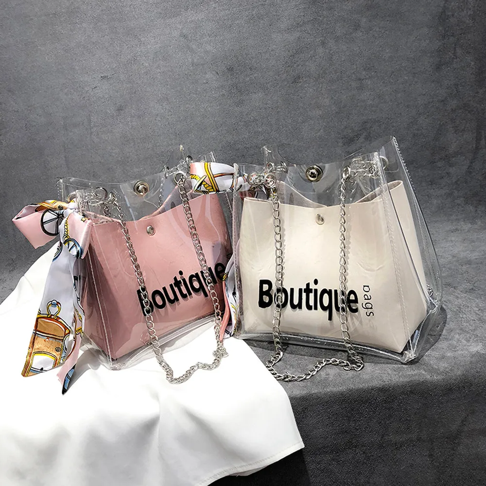 

Women clear bag bucket bag Fashion Transparent Women Shoulder Bags Ladies Messenger Casual Shopping Scarves Handbags *