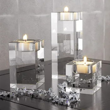 

Crystal Candle Holder Religious Glass Tea Wax Frame Romantic Wedding Square Candlestick Home Decoration