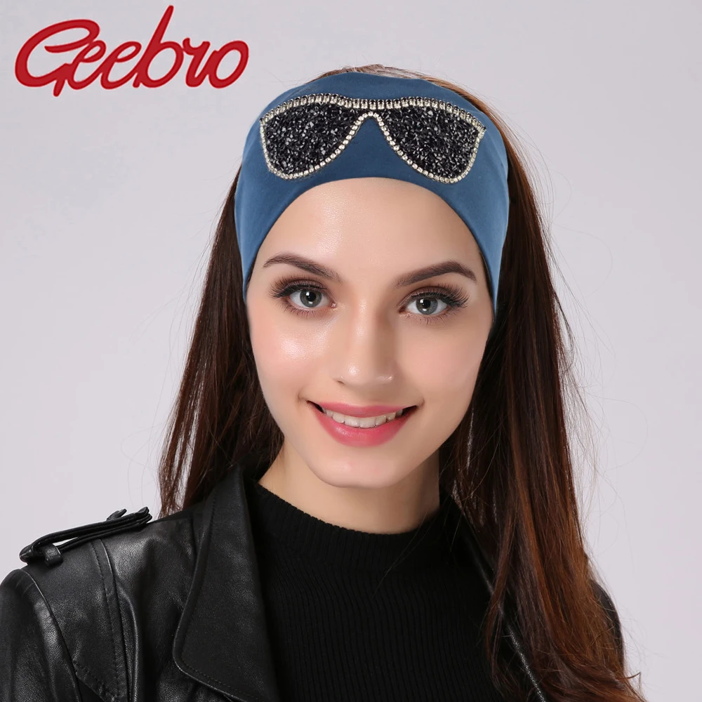 

Geebro Women's Plain Stretch Headbands Summer Fashion Cotton Sunglasses Elastic Headband For Girls Shine Rhinestones Hair Band