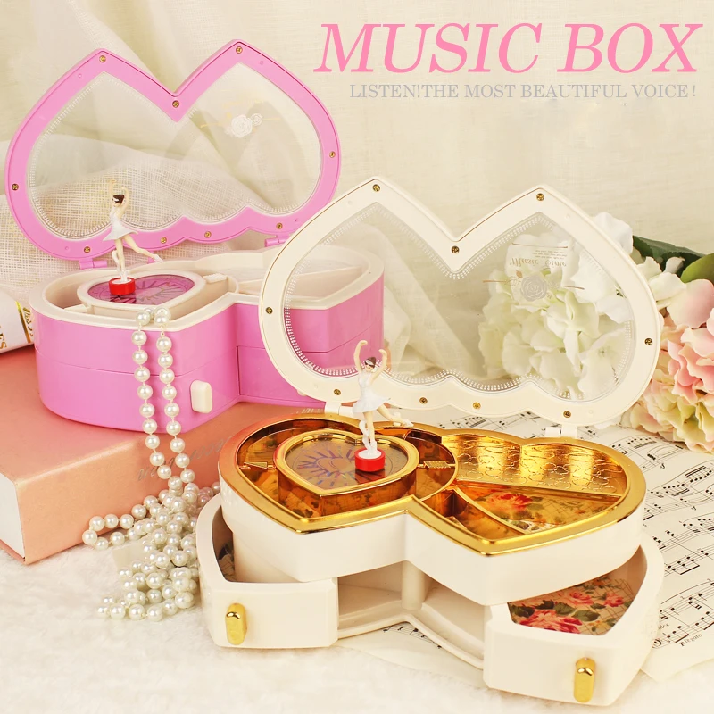 Rotary Classical Ballerina Girl Heart Music Box Dancing Ballerina Musical Gift 