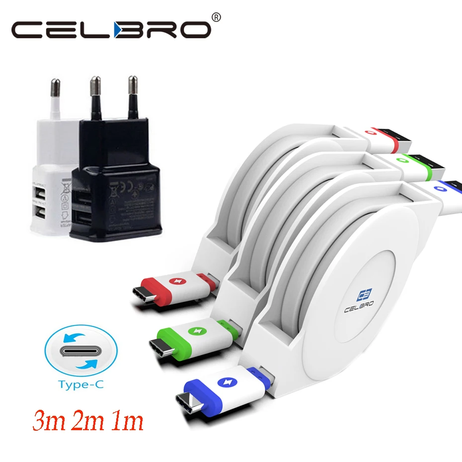 Длинный Usb кабель типа C 1/2/3 м Выдвижной 3 Usbc для Samsung Galaxy S20 Ultra Plus + A3 A5 A7 2017|Зарядные