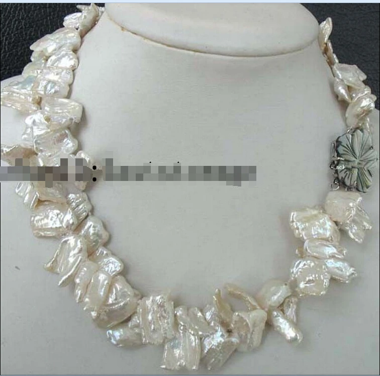 

FREE SHIPPING *******2rows freshwater pearl white biwa reborn keshi necklace