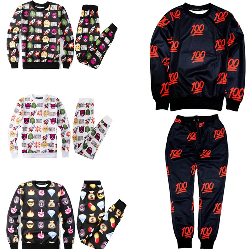2016 New emoji tracksuit 3d 100/Rocket print sweat suits men Autumn