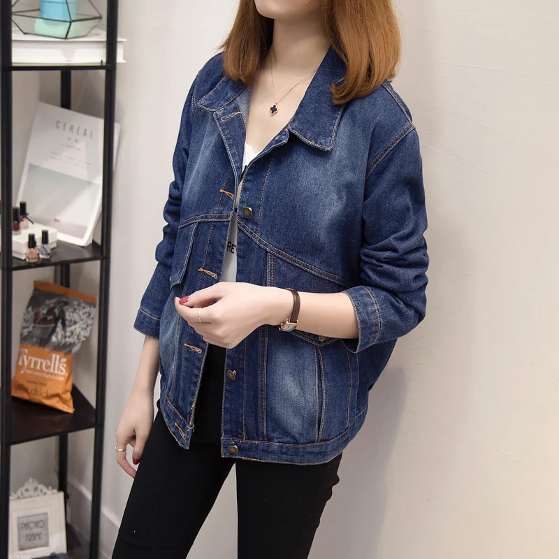 

Large Size Women's Autumn Winter Hot sale Loose Style Fashion Casual Popular Women Denim Jacket Lapel Pocket Vintage Coat 5XL