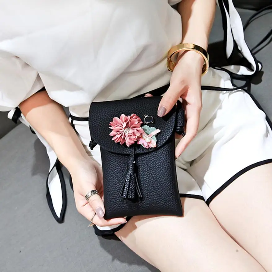 

Women Applique Floral Mini Handbag Phone Shoulder Bag Purse Retro Female Small Messenger Bag Sweet and simple style