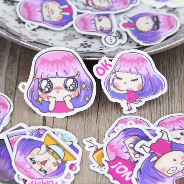 40pcs Cute Purple Hair Girl Scrapbooking Stickers Girls Cartoon DIY