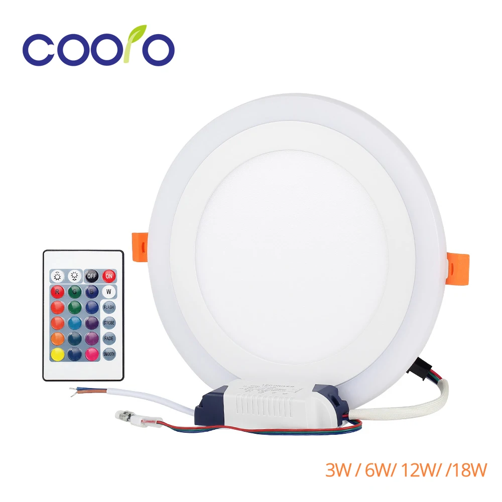 

LED Downlight Round 3W 6W 12W 18W 3 Modes LED Lamp Double Color Panel Light RGB & white Ceiling Recessed with Remote Control