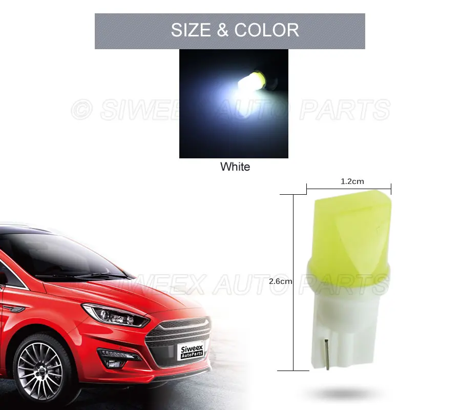 T10 Socket W5W 168 194 SMD COB LED White Wedge Side Bulbs For Car Tail Parking Dome Door Map Light 10 Pcs led lights led bulbs led car lights