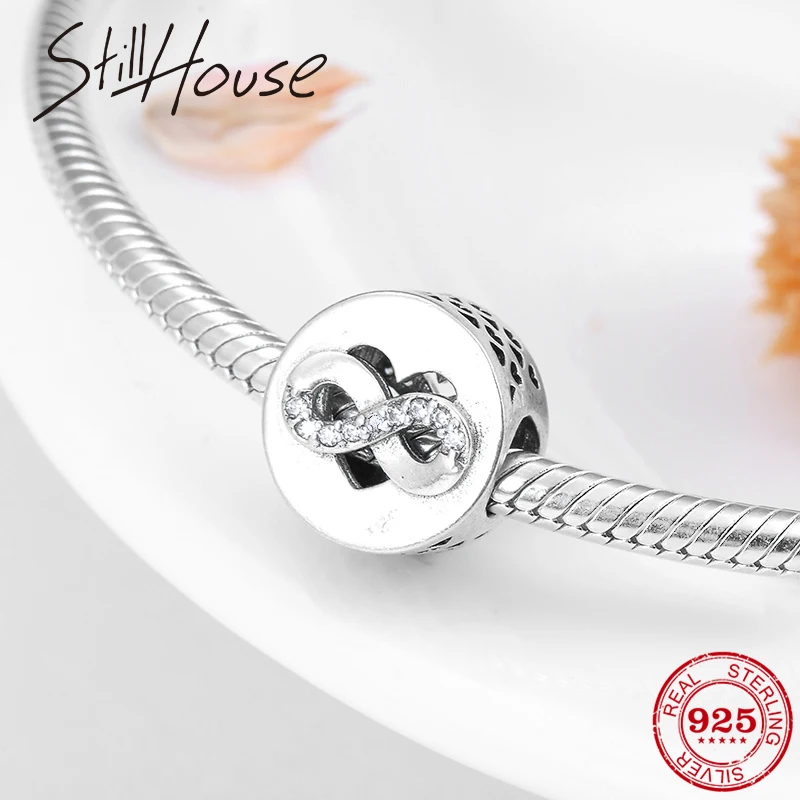 

Number 8 and Round 925 Sterling Silver hollow out sparkling CZ Bead Fit Original Pandora Charm Bracelet Jewelry making