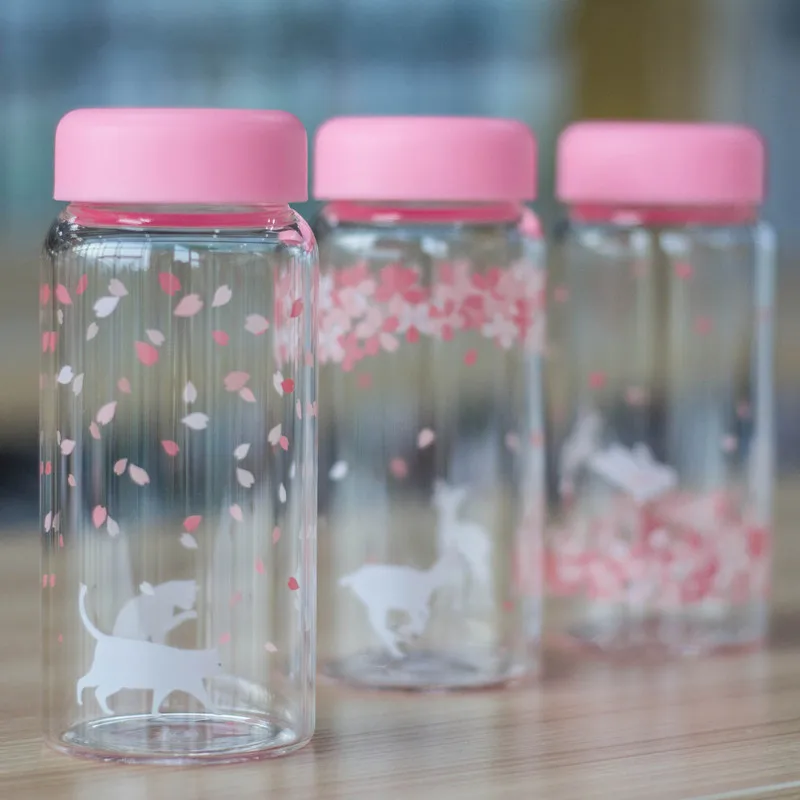 Kawaii японская Сакура стеклянная бутылка для воды креативные милые Мультяшные бутылки с животными Кемпинг Спортивная бутылка девушка горничной посуда для напитков Прямая поставка - Цвет: 3PCS Set